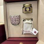 Set with dark cherry porcelain cup